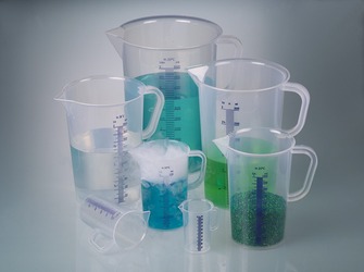 Graduated beakers with handle, blue graduation